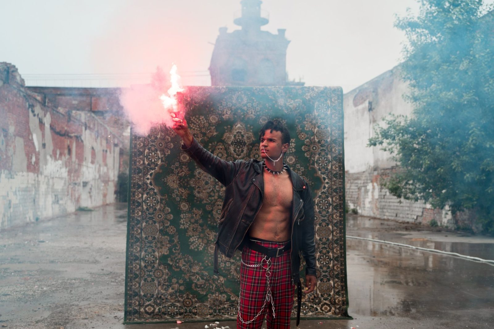 Alternative fashion styling guide featuring trip pants with chains and gothic streetwear elements