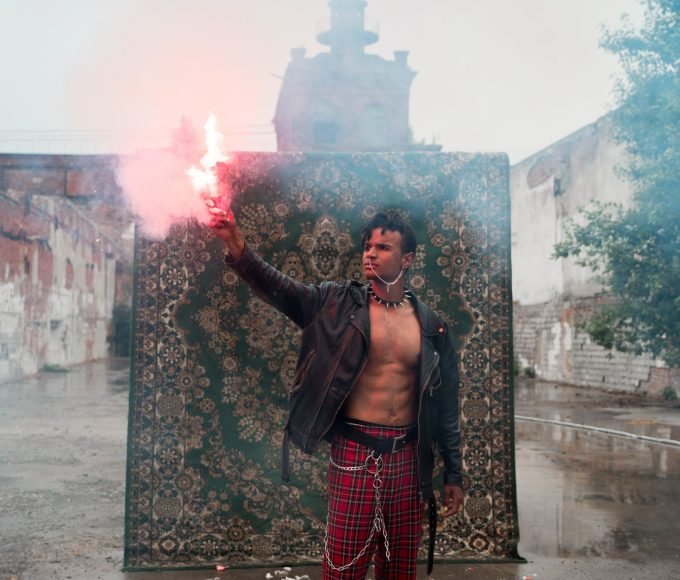Alternative fashion styling guide featuring trip pants with chains and gothic streetwear elements